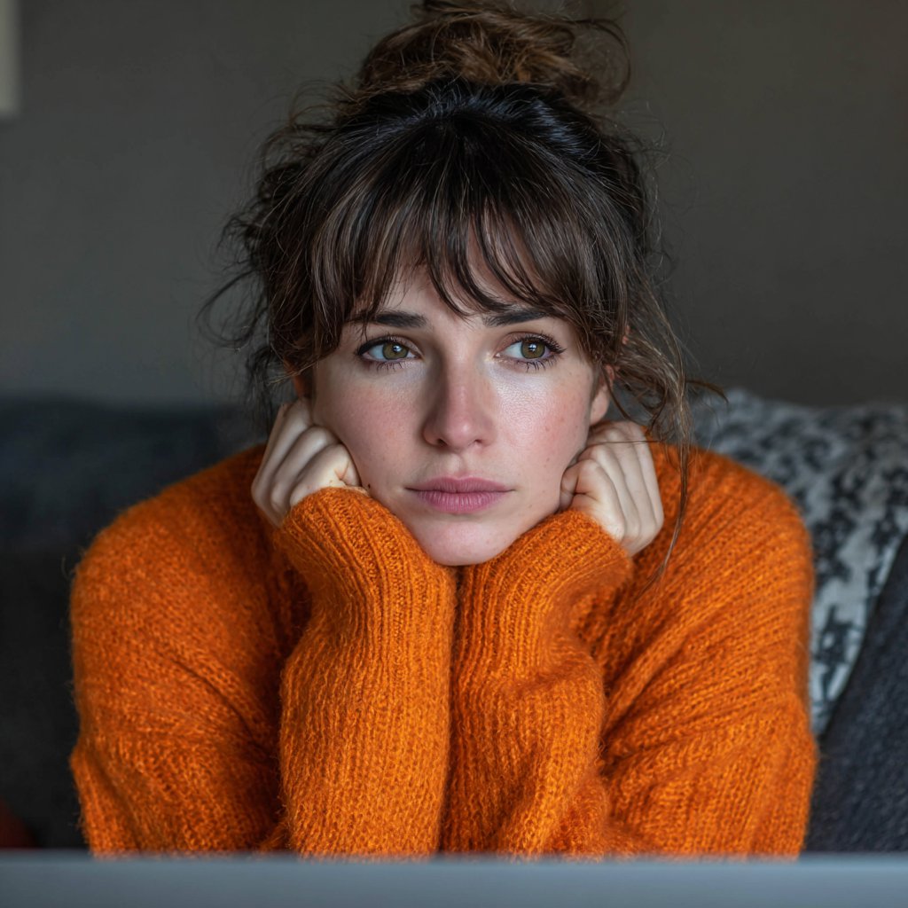 A woman sitting with her head in her hands | Source: Midjourney