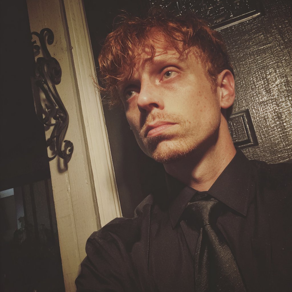 A man leaning against a front door | Source: Midjourney