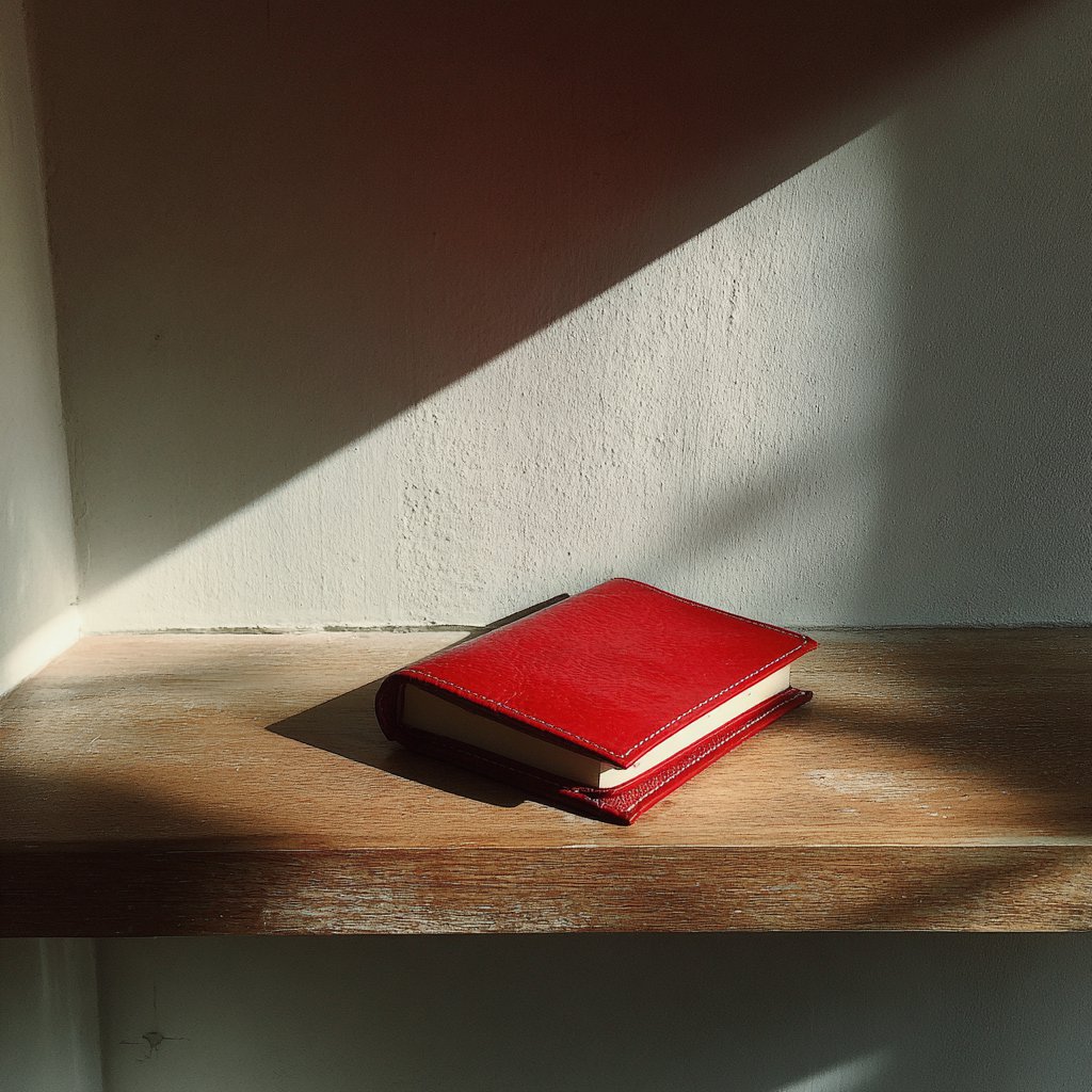 A red notebook on a shelf | Source: Midjourney