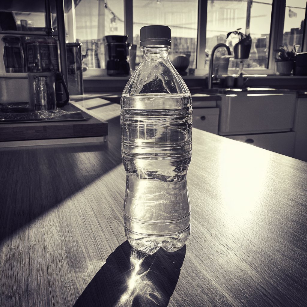 A bottle of water on a counter | Source: Midjourney