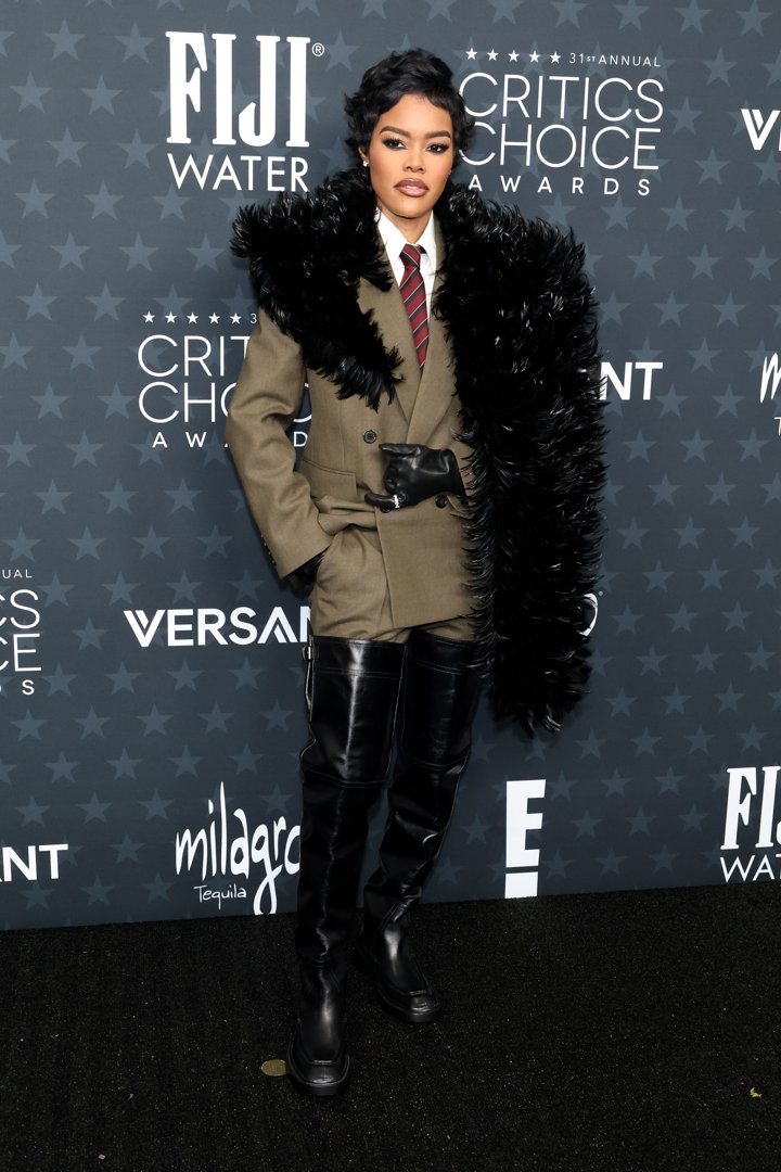 Teyana Taylor makes a bold statement in fur and leather at this year's Critics Choice Awards | Source: Getty Images