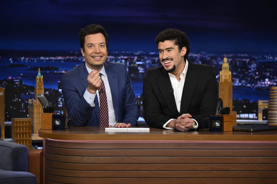 Jimmy Fallon and Bad Bunny on January 13, 2025 | Source: Getty Images