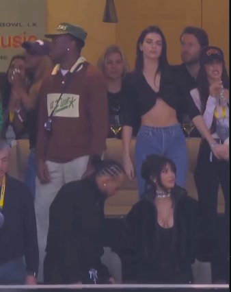 Kendall Jenner spotted dancing during Bad Bunny's Super Bowl Halftime Show, alongside Tyler, the Creator, Lewis Hamilton, and Kim Kardashian, posted on February 9, 2026. | Source: Instagram/nfl