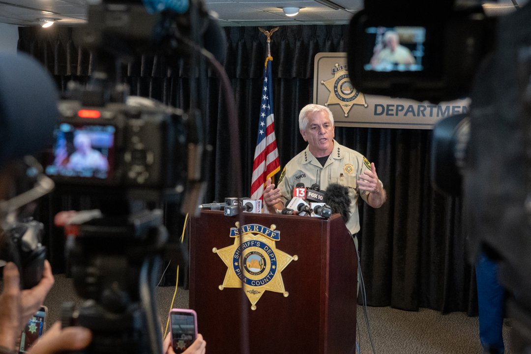 Chris Nanos addresses reporters as investigators provide updates on the disappearance of Nancy Guthrie in Tucson, on February 3, 2026 | Source: Getty Images