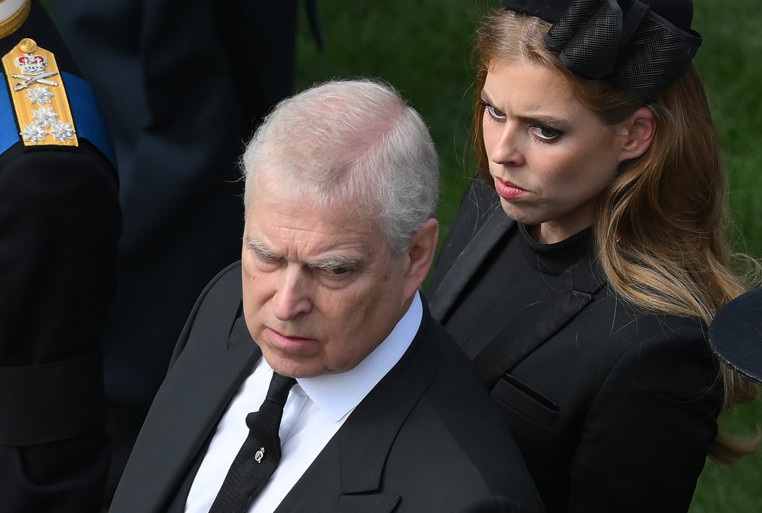 Andrew Mountbatten-Windsor and Princess Beatrice following the State Funeral of Queen Elizabeth II at Westminster Abbey on September 19, 2022, in London, England. | Source: Getty Images