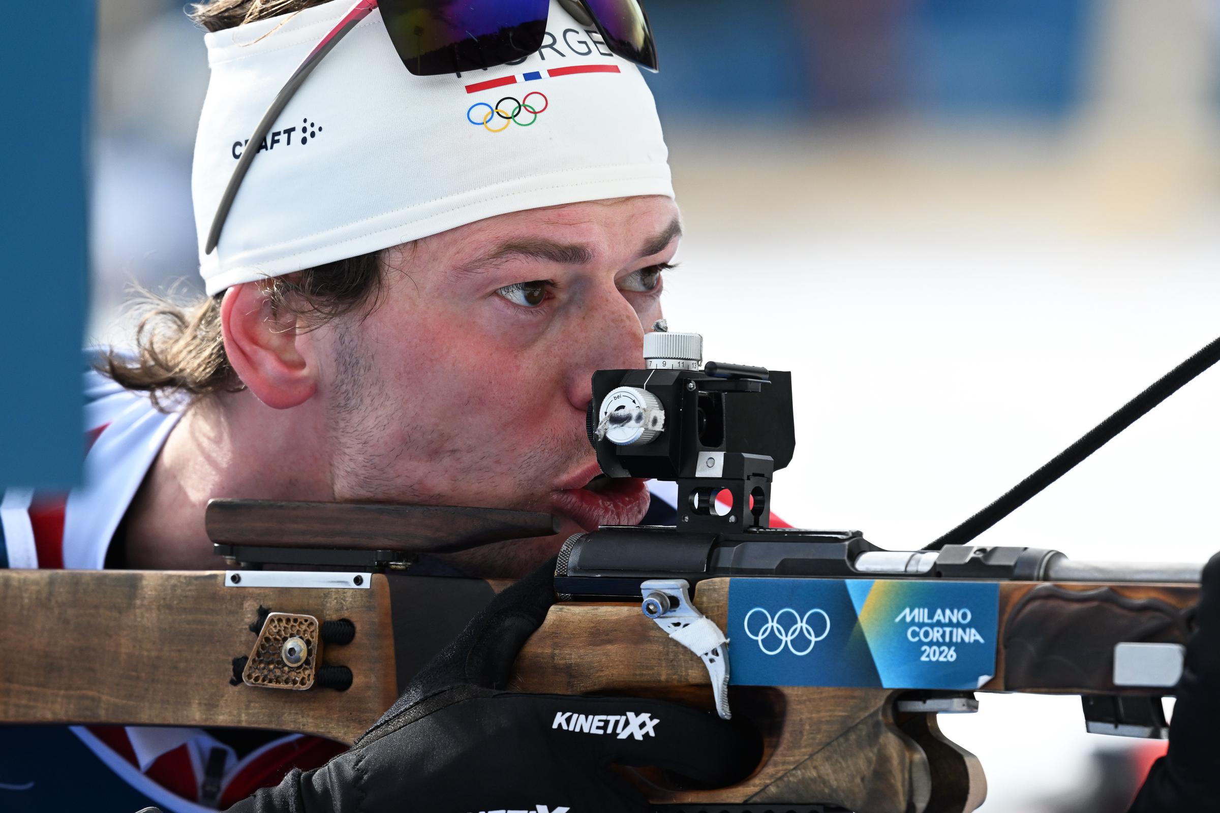 Sturla Holm L&aelig;greid during shooting training at the shooting range during the Milano Cortina 2026 Winter Olympic Games on February 12. | Source: Getty Images