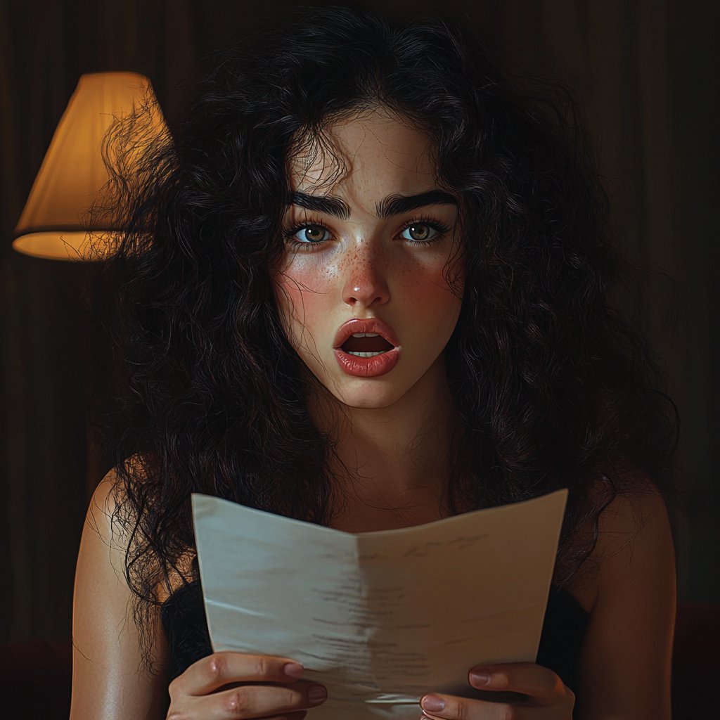 A shocked woman holding a letter | Source: Midjourney