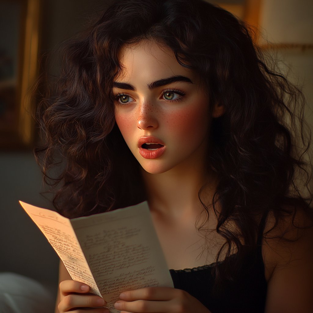 A surprised woman holding a letter | Source: Midjourney