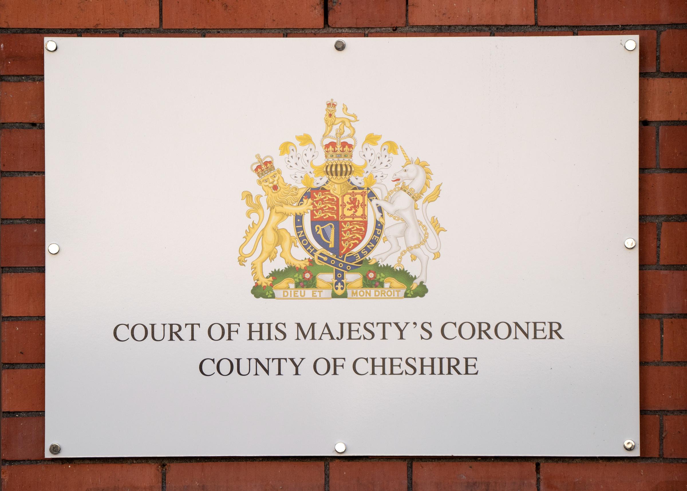 A sign outside the Coroner's Court in Warrington, United Kingdom, photographed on October 23, 2024. | Source: Getty Images