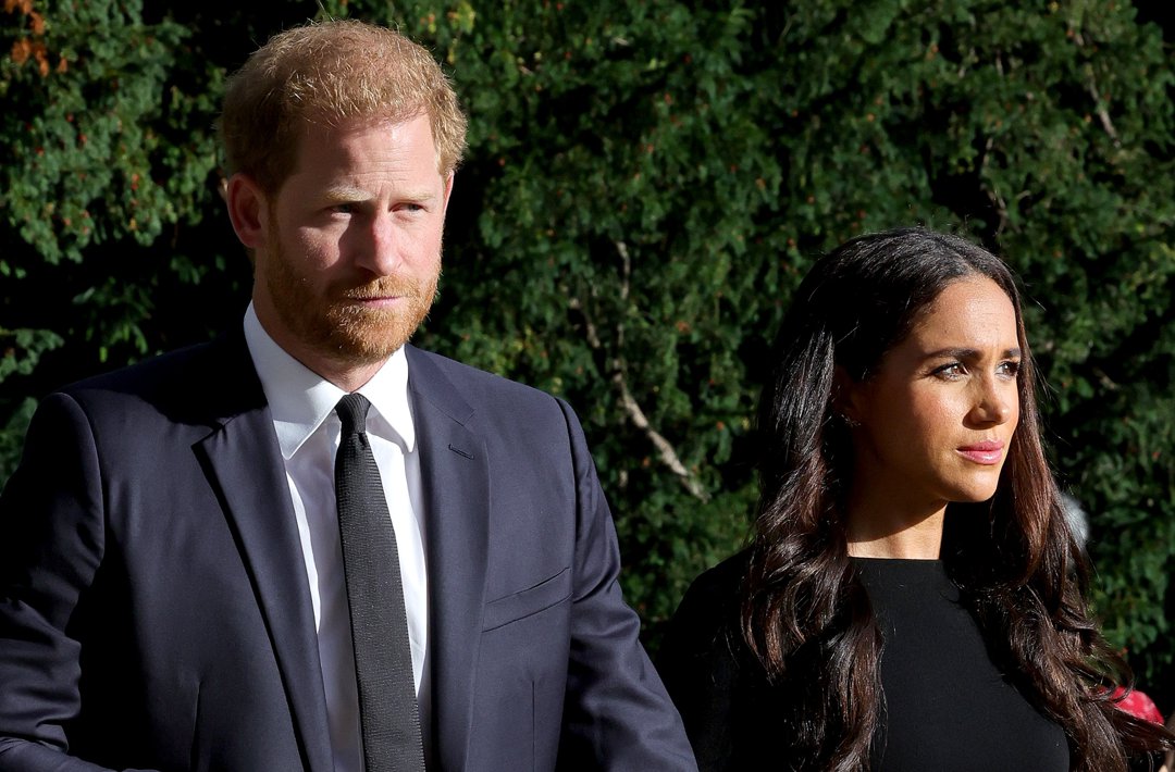Prince Harry, Duke of Sussex, and Meghan, Duchess of Sussex on the long Walk at Windsor Castle arrive to view flowers and tributes to HM Queen Elizabeth on 10 September 2022 in Windsor, England. | Source: Getty Images