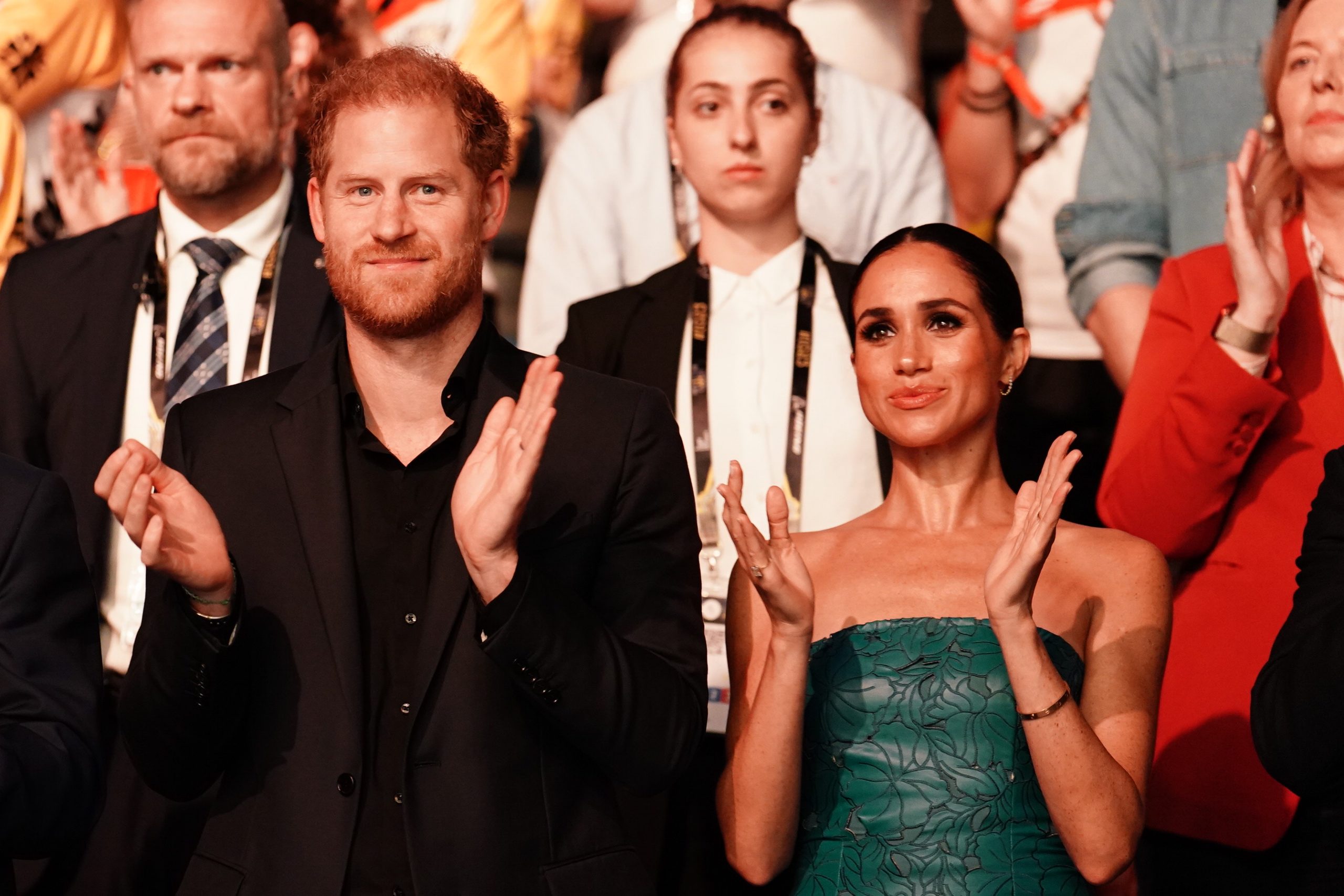 The Duke and Duchess of Sussex during the closing ceremony of the Invictus Games on 16 September 2023 in Dusseldorf, Germany. | Source: Getty Images