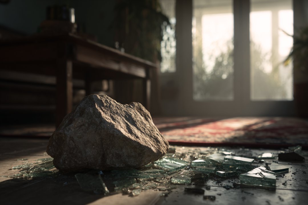 A rock with pieces of glass on the floor | Source: Midjourney
