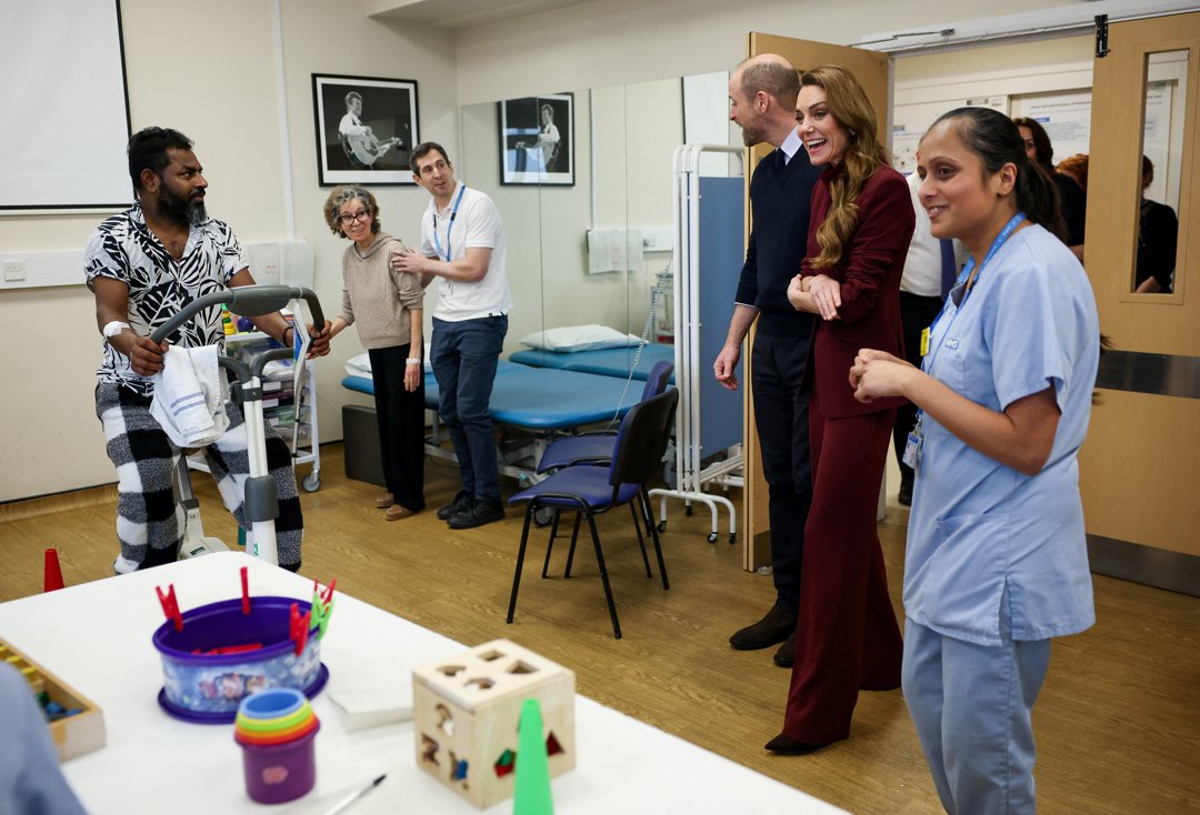 Prince William and Catherine, Princess of Wales visit the therapy gym during a visit to Charing Cross Hospital on 8 January 2026 in London, England. | Source: Getty Images