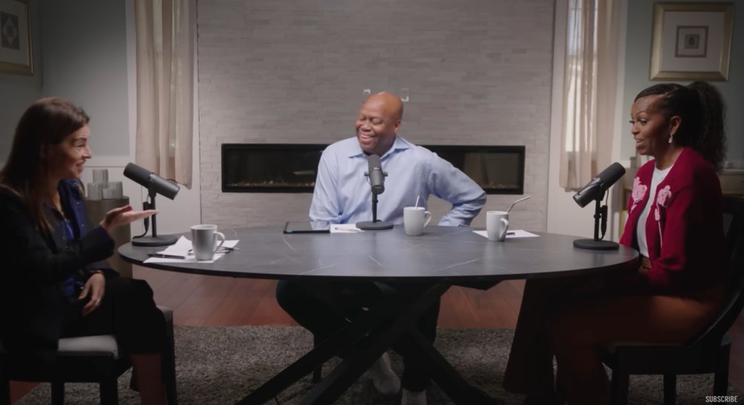 Dr. Guralnik, Craig Robinson, and Michelle Obama share the table for a candid and personal conversation on relationship habits, as posted on October 1, 2025. | Source: YouTube/michelleobama