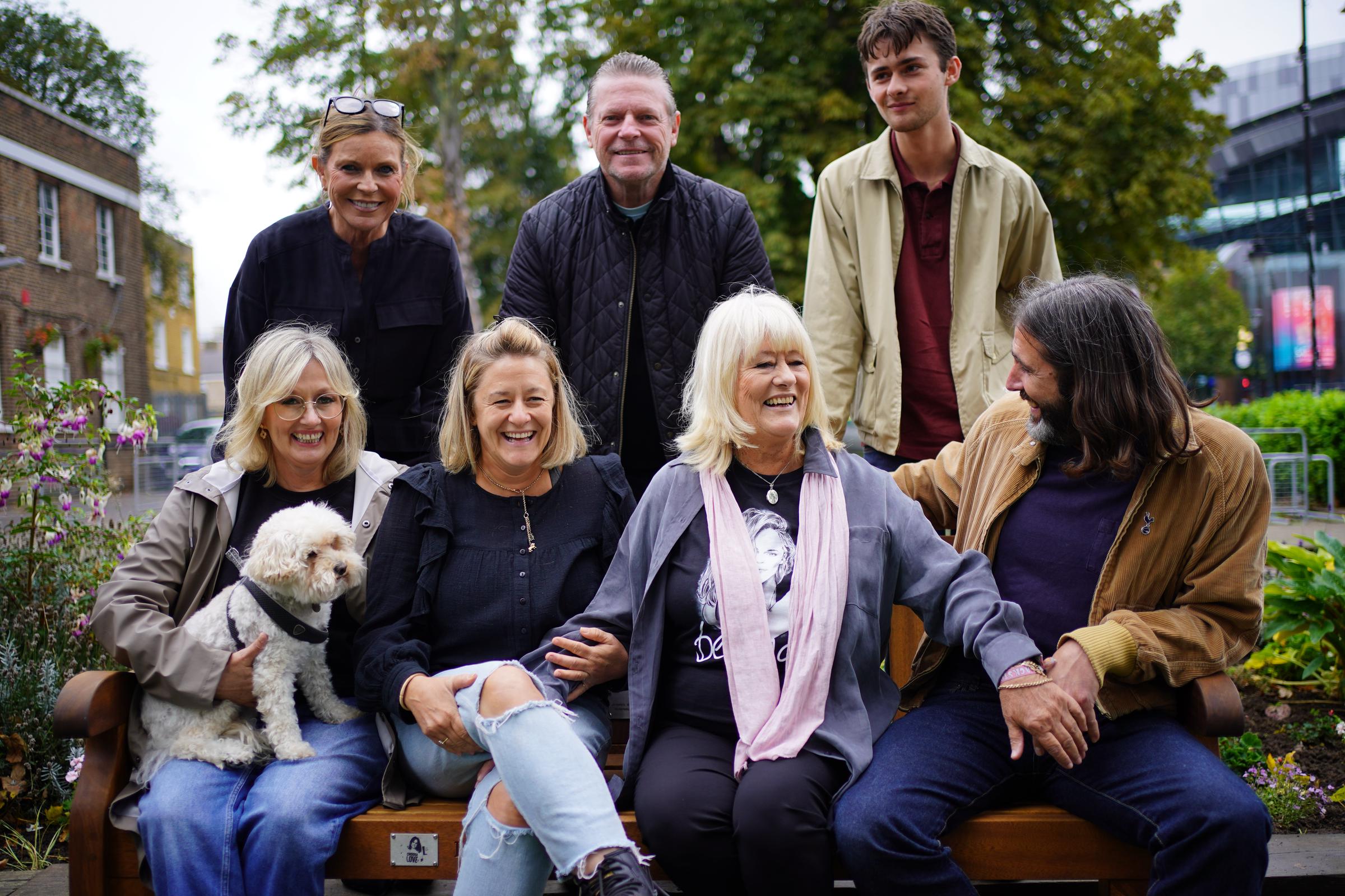 Caroline Flack's family at the unveiling of a suicide prevention bench in her memory at the Tottenham Community Sports Centre on September 27, 2024, in London, England. | Source: Getty Images