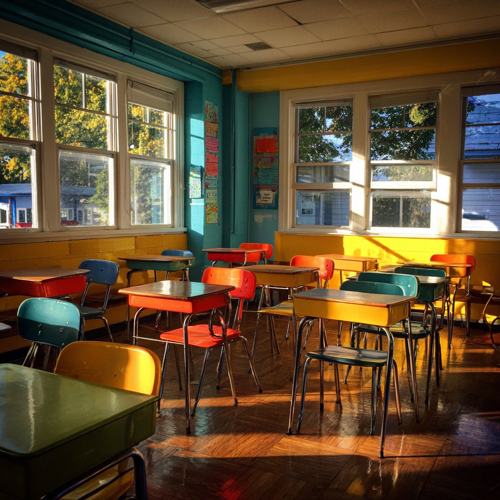 The interior of a colorful classroom | Source: Midjourney