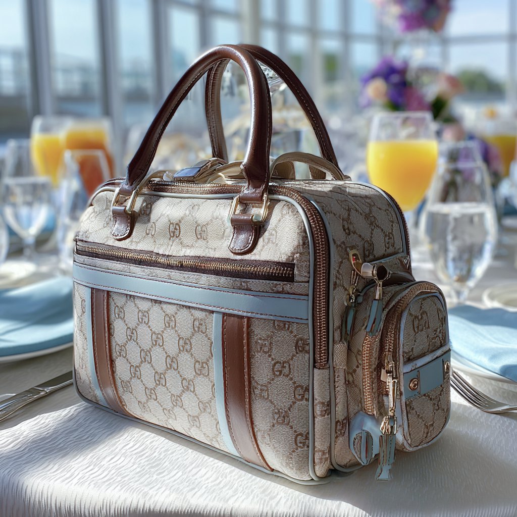 A designer diaper bag on a table | Source: Midjourney