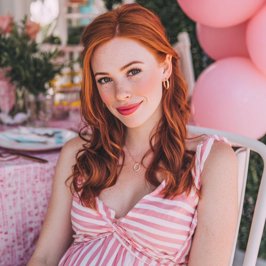 A smiling woman at her baby shower | Source: Midjourney