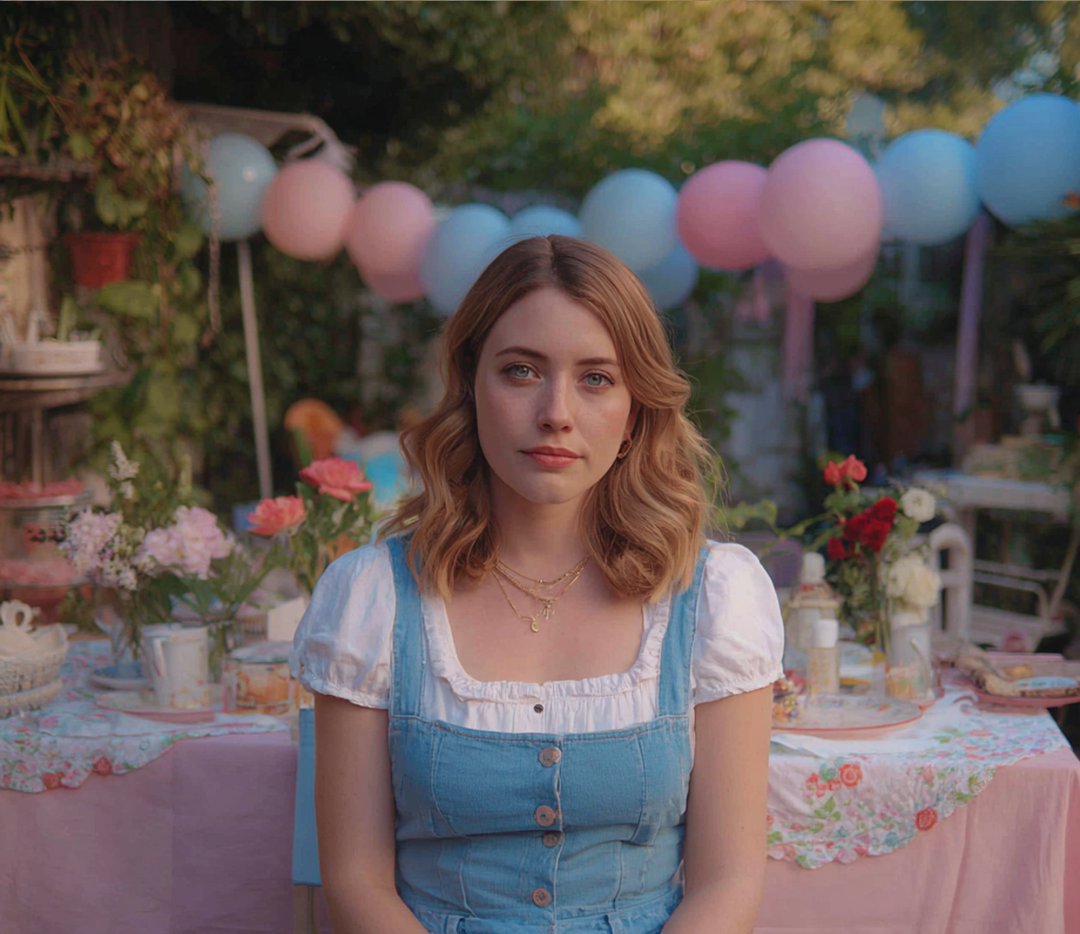 An embarrassed woman sitting in a backyard | Source: Midjourney