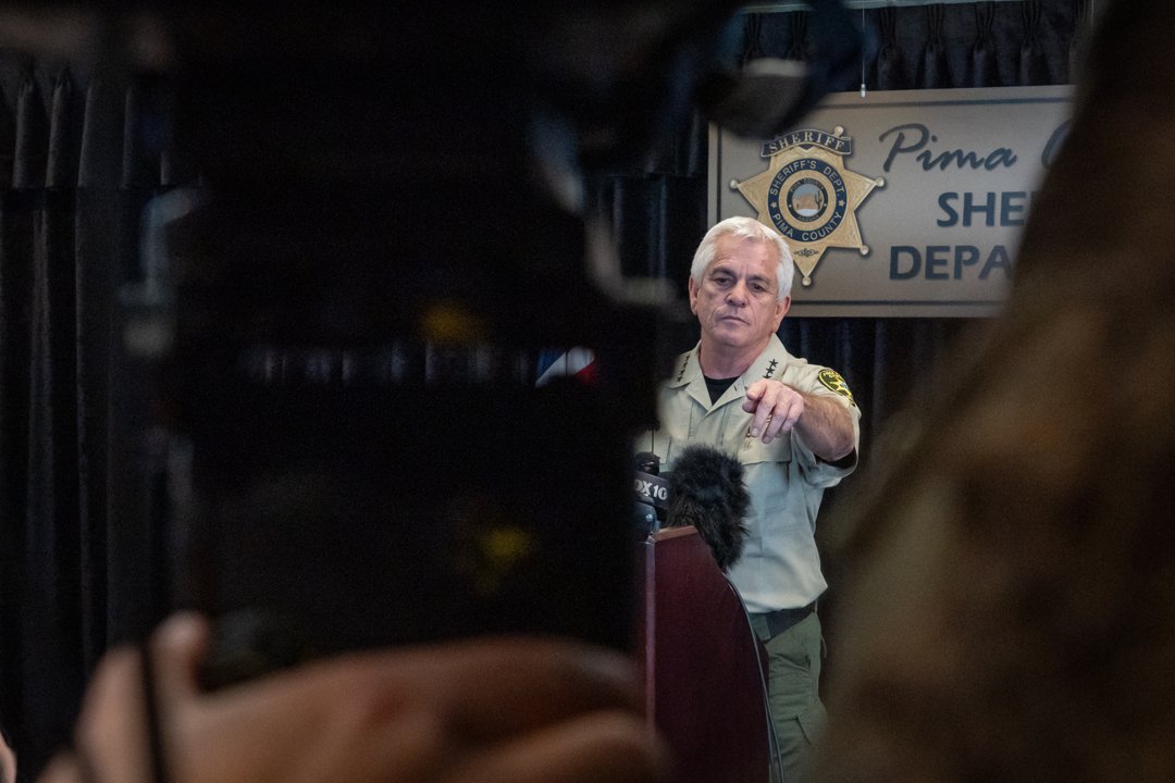 Pima County Sheriff Chris Nanos speaks during a news conference in Tucson, Arizona. | Source: Getty Images