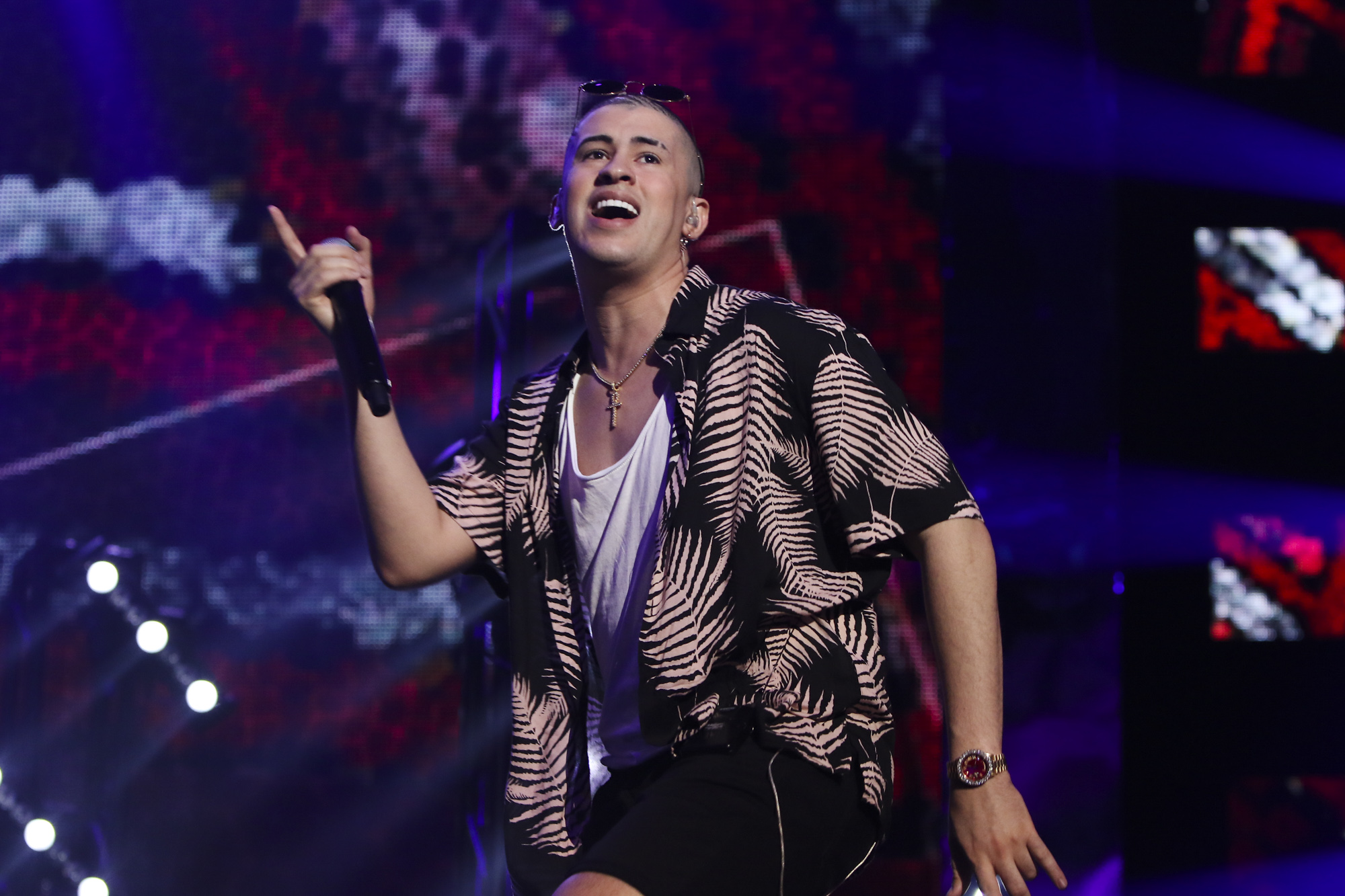 Bad Bunny performs during rehearsals at the Watsco Center in the University of Miami, in Florida on April 25, 2017. | Source: Getty Images