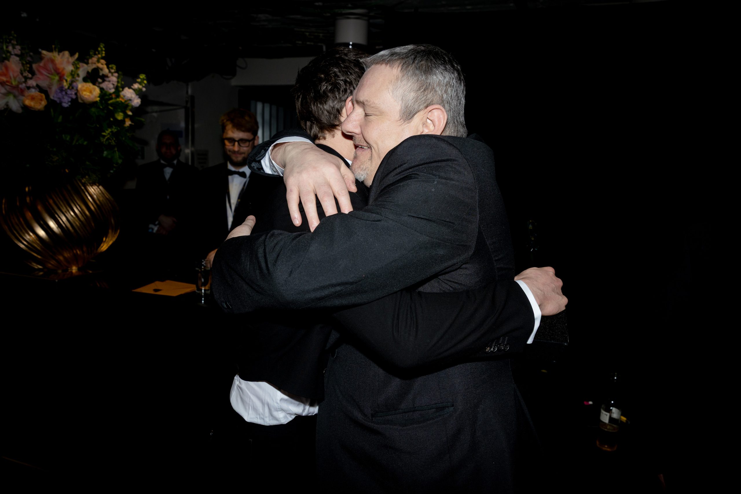 Robert Aramayo and John Davidson backstage during the EE BAFTA Awards on February 22, 2026, in London, England. | Source: Getty Images