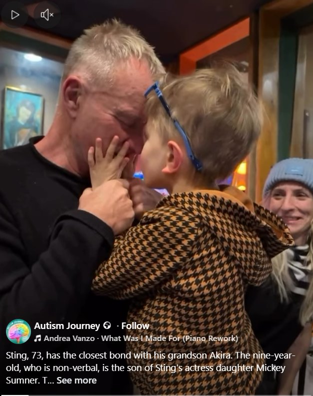 Sting shares a tender moment with his grandson Akira, in a video shared in June 2025. | Source: Facebook/Autism Journey
