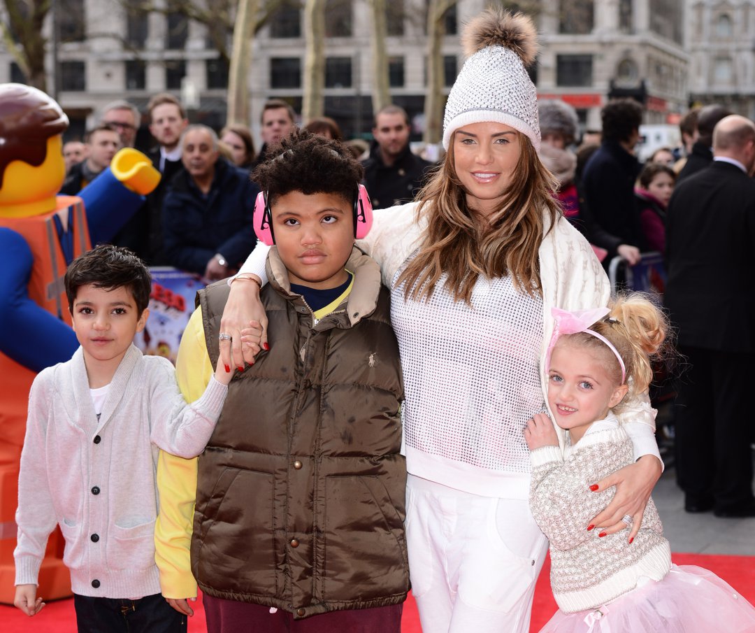 Katie Price with her children Junior Andre, Harvey Price and Princess Tiaamii Andre attend a VIP screening of 