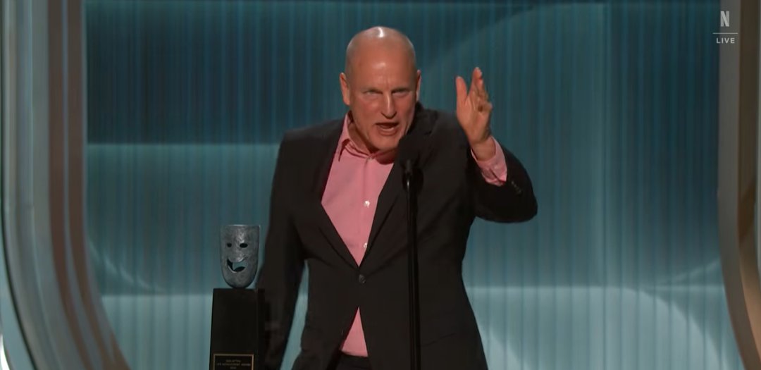 Woody Harrelson introduces Harrison Ford at the the 32nd Annual Actor Awards at Shrine Auditorium and Expo Hall. | Source: YouTube/Netflix