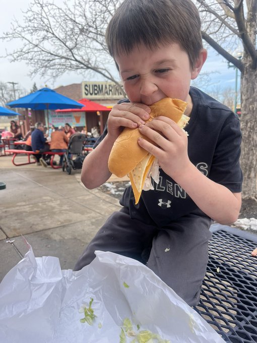 One of Jessi Pierce's sons digs into a sandwich, from a post dated March 20, 2026 | Source: X/jessi_pierce