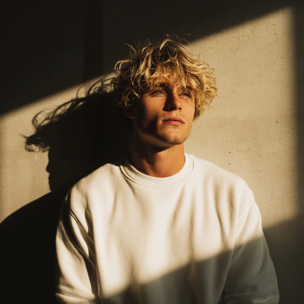 A pensive young man wearing a white sweater | Source: Midjourney