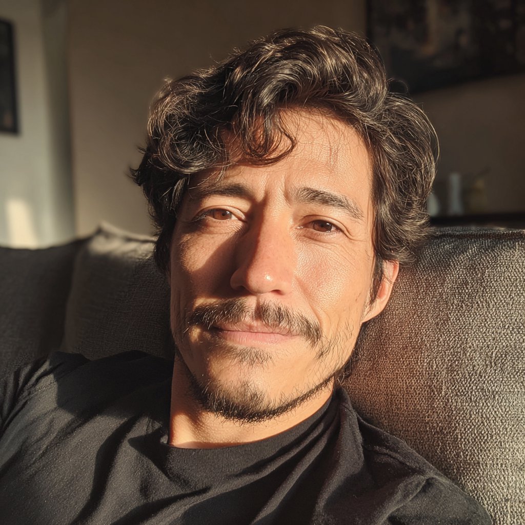 A man sitting on a couch and smiling gently | Source: Midjourney