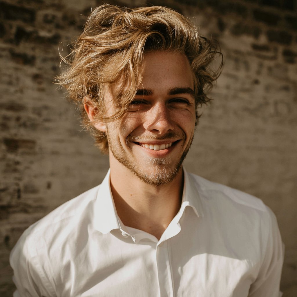 A smiling young man wearing a white formal shirt | Source: Midjourney