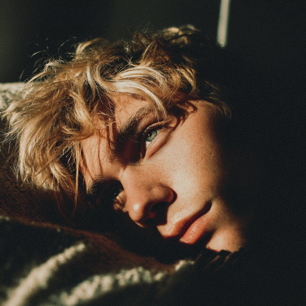 A young man lying in his bed | Source: Midjourney