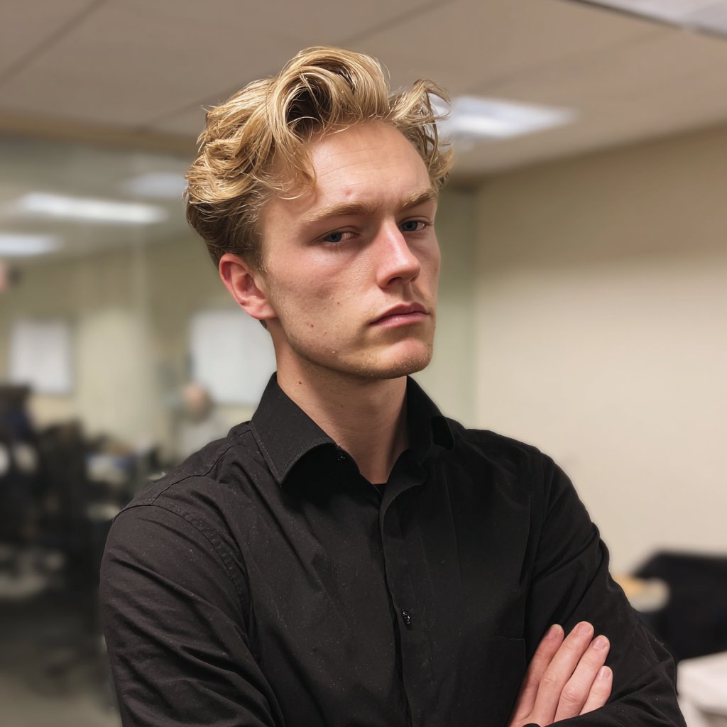 A young man standing with folded arms | Source: Midjourney