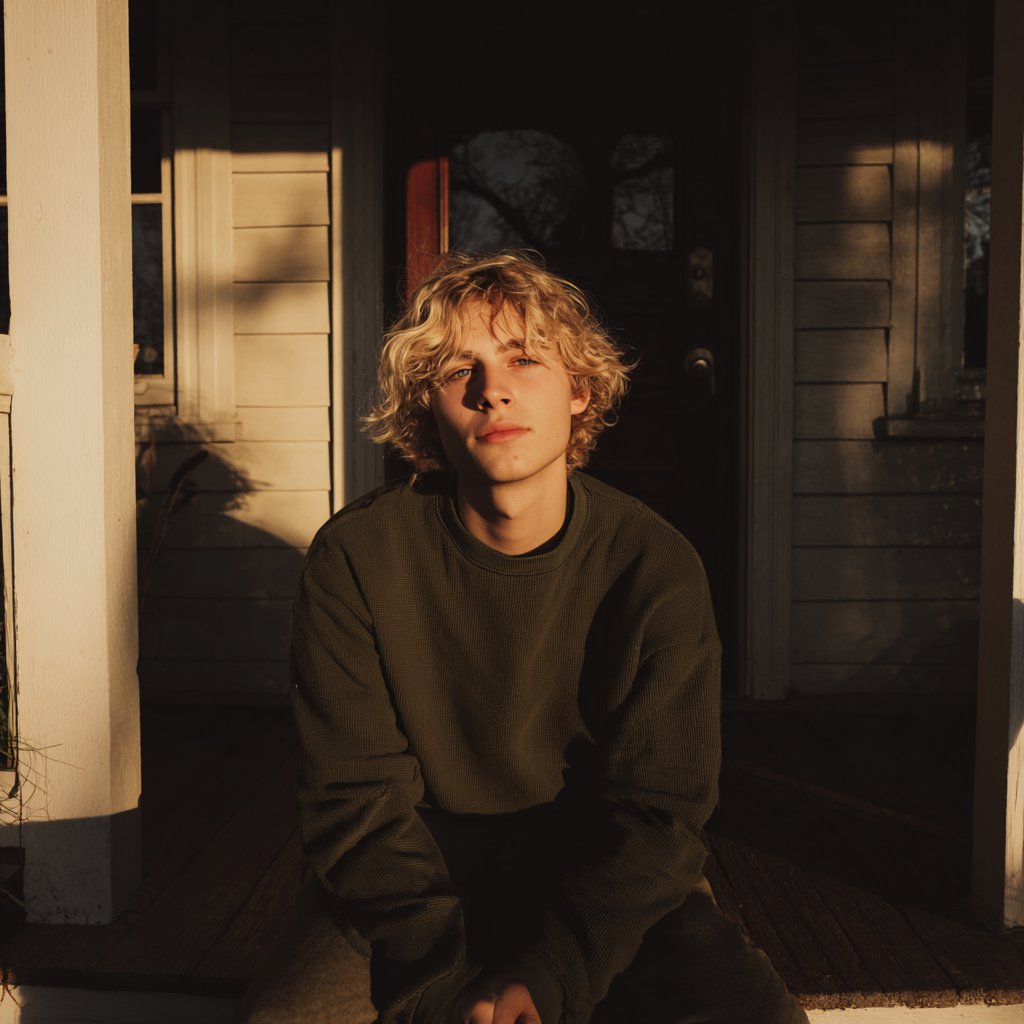 A pensive man sitting on a porch step | Source: Midjourney