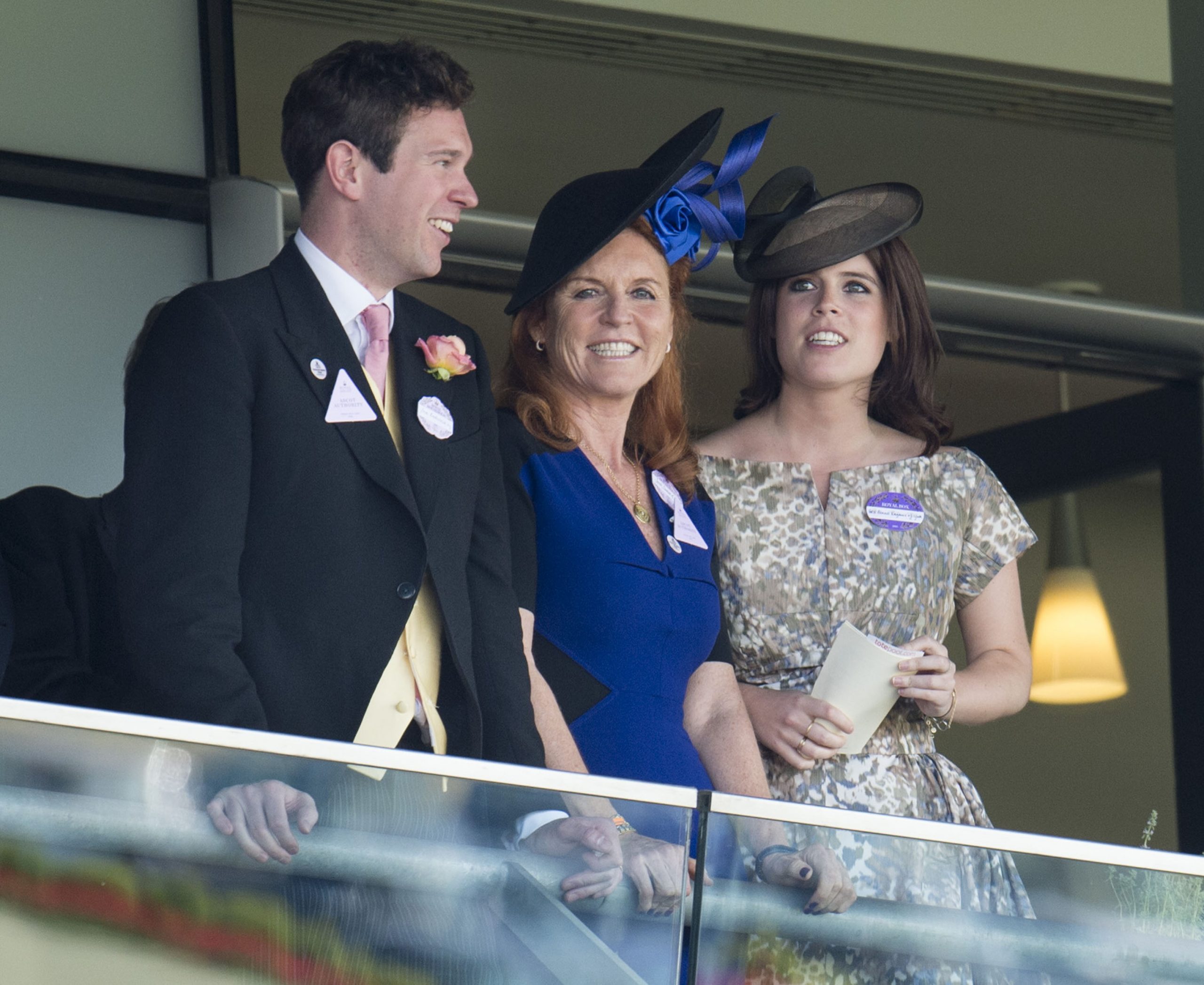 Jack Brooksbank with Sarah Ferguson and Princess Eugenie on Day 4 of Royal Ascot at Ascot Racecourse on 19 June 2015 in England. | Source: Getty Images