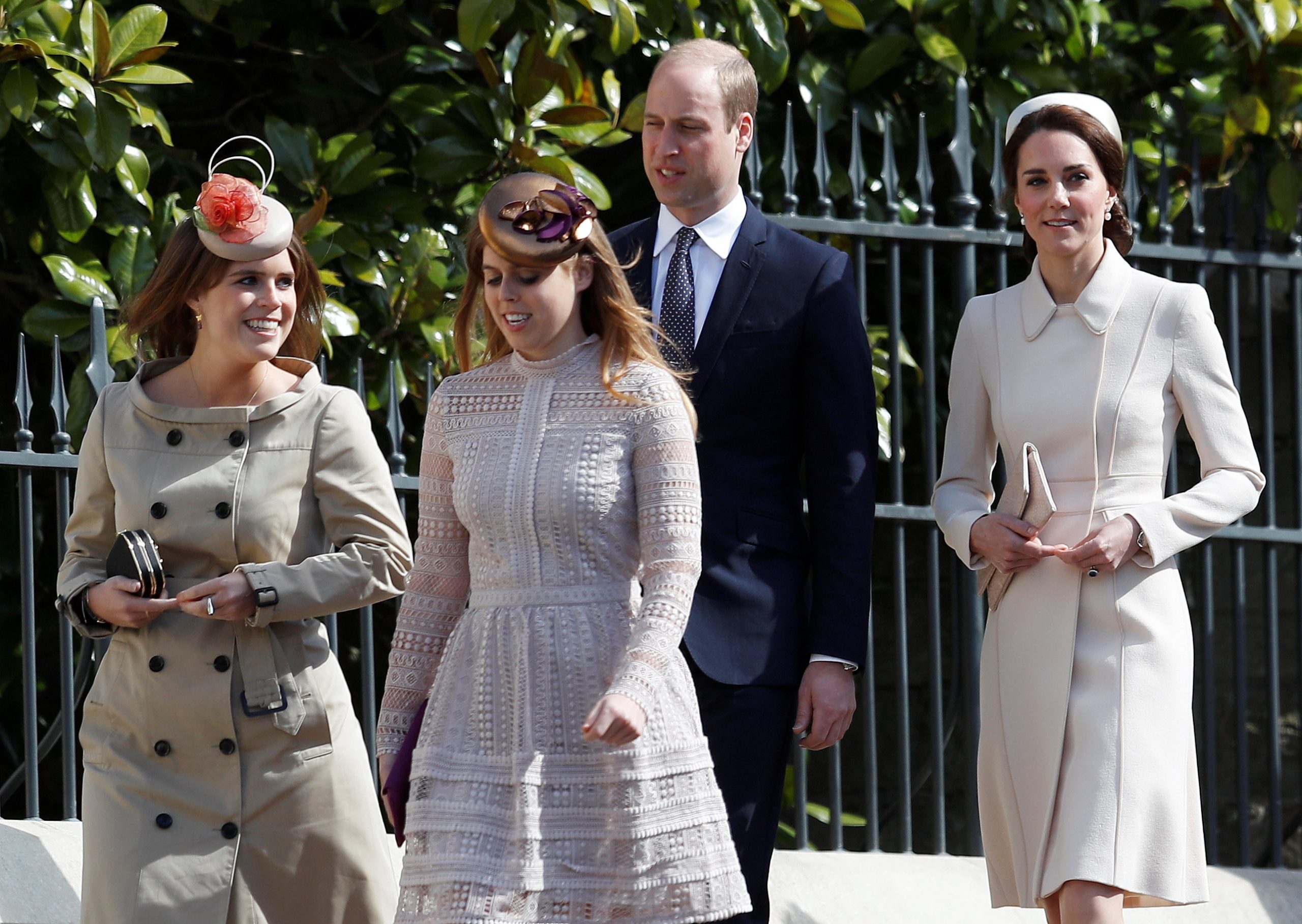 Prince William, Duke of Wales, and Catherine, Duchess of Wales, with Princess Eugenie and Princess Beatrice at the Easter Sunday service at St George's Chapel on April 16, 2017, in London, England. | Source: Getty Images