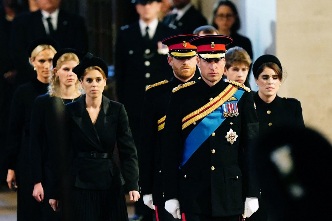 Princess Beatrice, Prince Harry, Prince William, and Princess Eugenie at the Palace of Westminster on September 17, 2022, in London, England. | Source: Getty Images