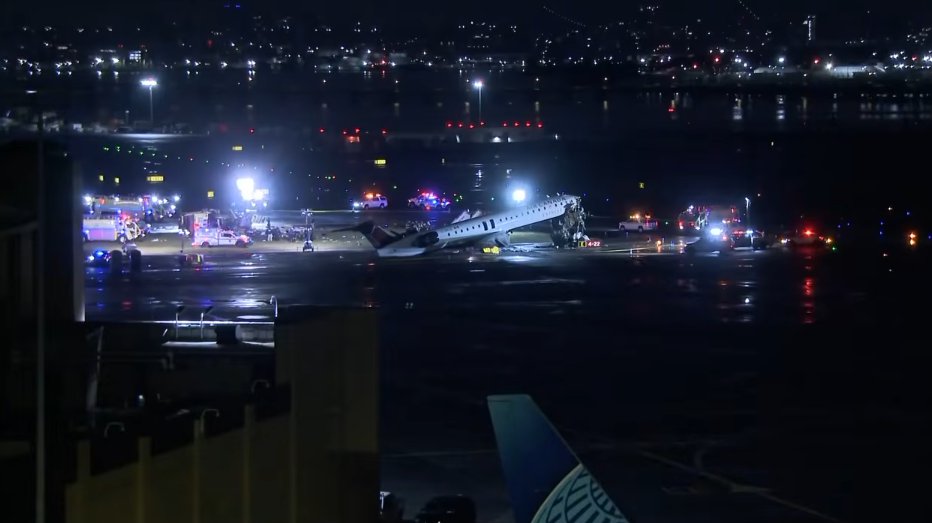 An Air Canada Express plane sits on the tarmac after colliding with a fire truck at LaGuardia Airport on March 23, 2026, in New York City. | Source: YouTube/KHOU 11