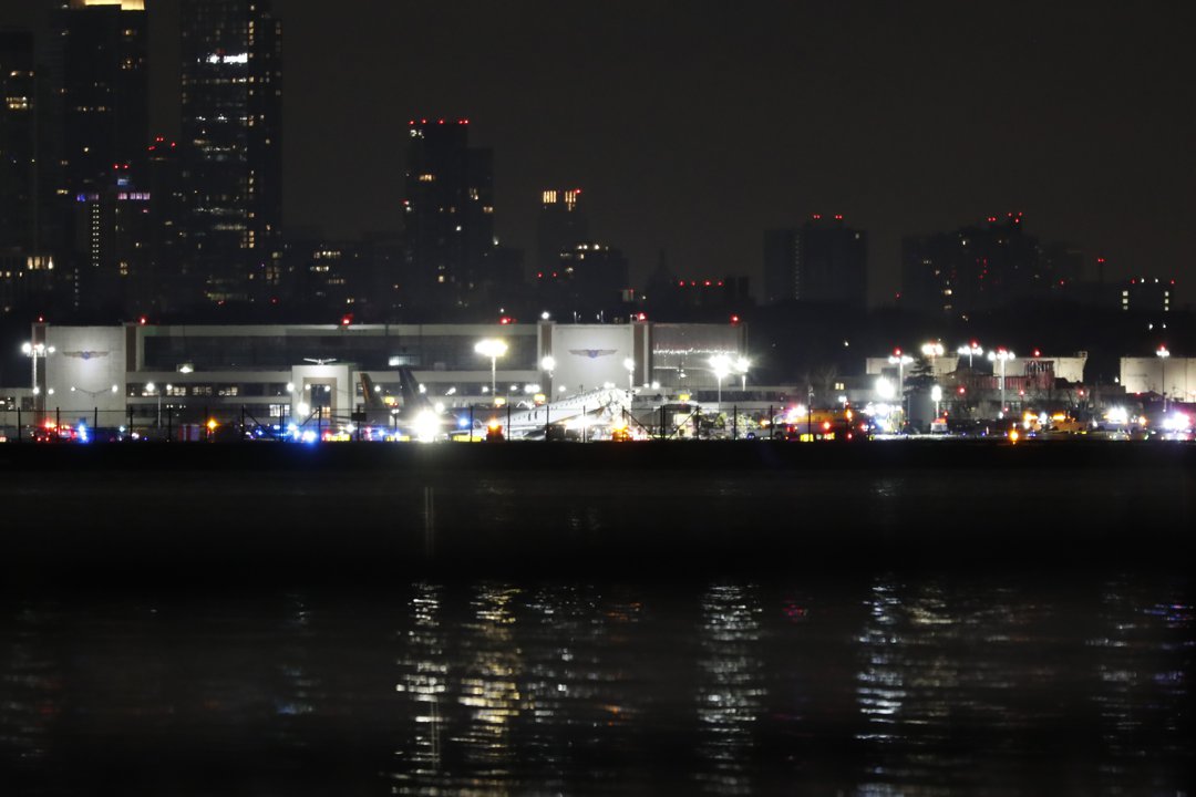 The crash site after the Air Canada plane incident at LaGuardia Airport in New York City on March 23, 2026. | Source: Getty Images