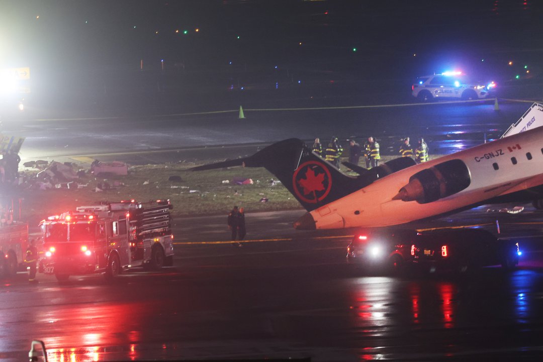 A view of the plane and the first responder presence after the crash. | Source: Getty Images