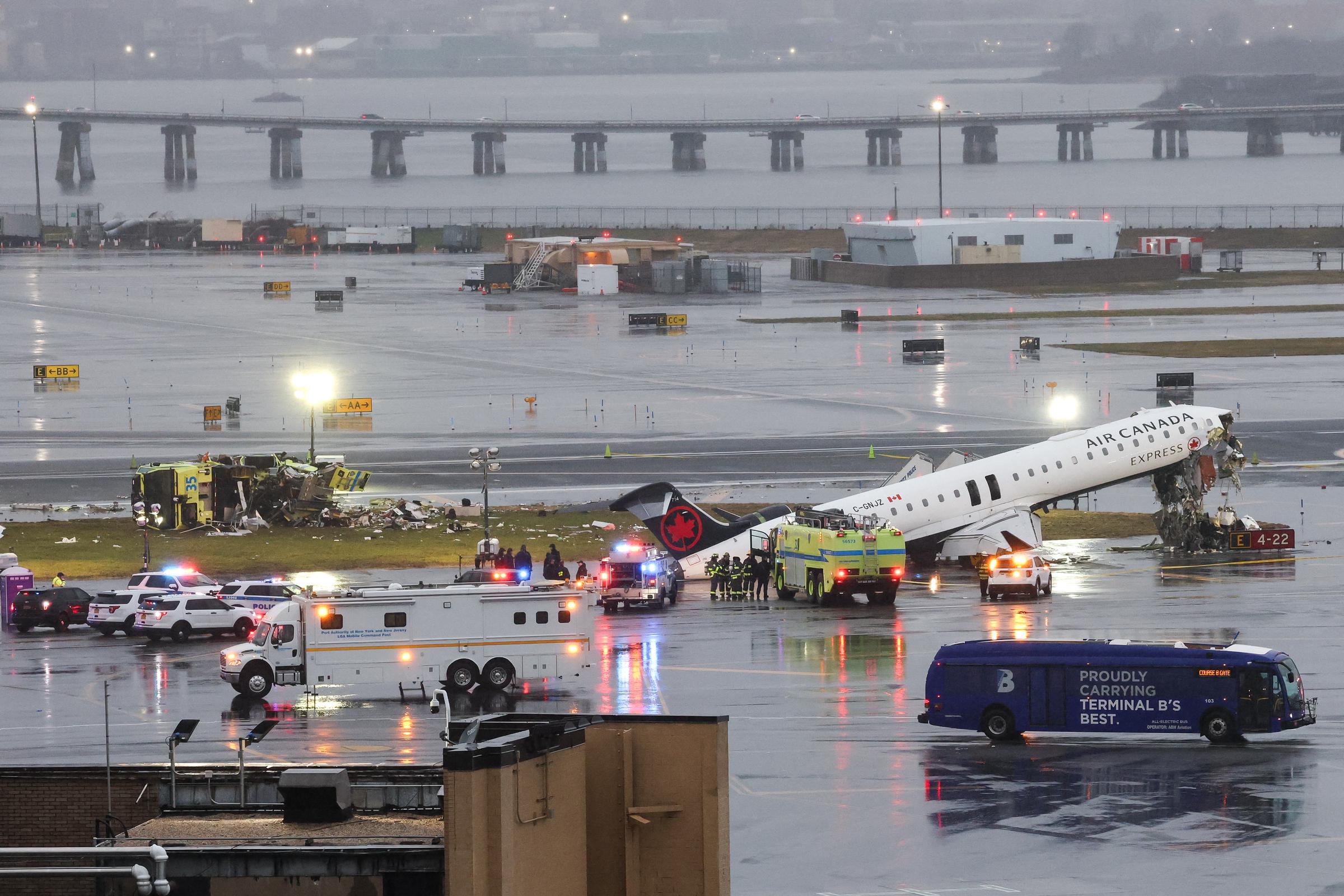Another view of the aftermath of the Air Canada plane incident on March 23, 2026. | Source: Getty Images