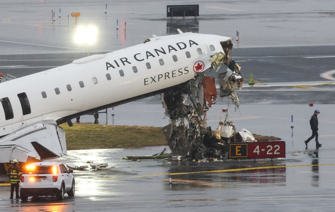 The accident site is seen at LaGuardia Airport in New York City on March 23, 2026. | Source: Getty Images