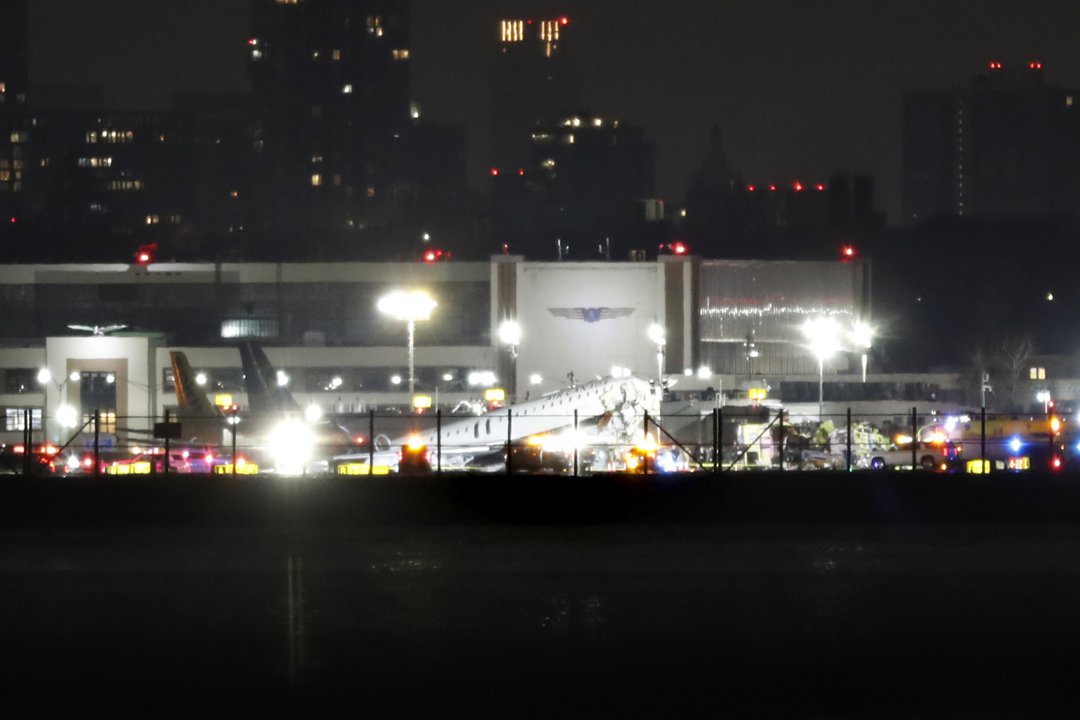 The accident site is seen at LaGuardia Airport after an Air Canada plane collided with a fire truck while landing on March 23, 2026, in New York City | Source: Getty Images