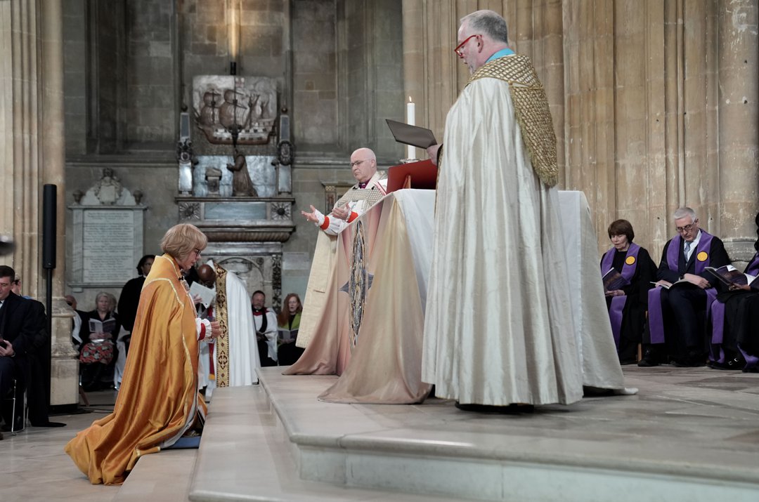 Draped in gold and kneeling on the floor of Canterbury Cathedral on 25 March 2026, Mullally renewed her vows before the Dean of Canterbury, the Very Rev. Dr. David Monteith, and Archbishop of York Stephen Cottrell &mdash; a moment of quiet submission that, within minutes, gave way to her enthronement as the most senior cleric in the Church of England.