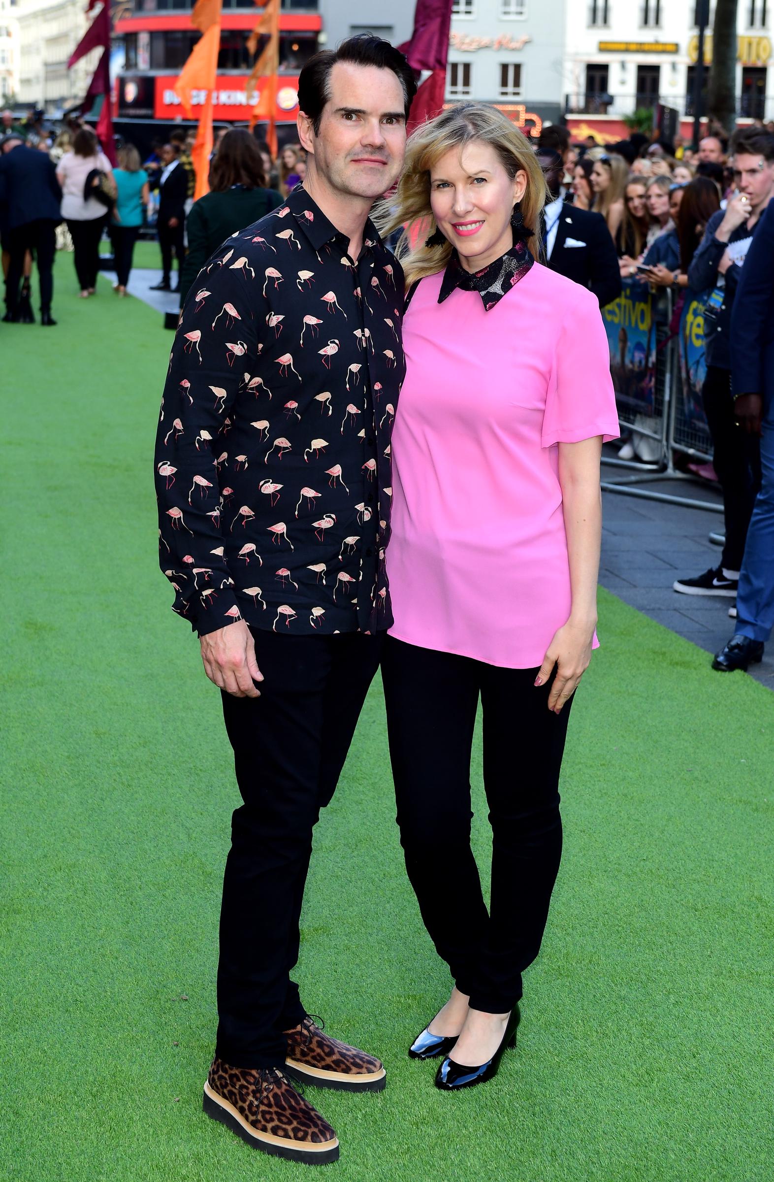 Jimmy Carr and Karoline Copping attend the world premiere of The Festival at the Cineworld Leicester Square on 13 August 2018 in London, England. | Source: Getty Images
