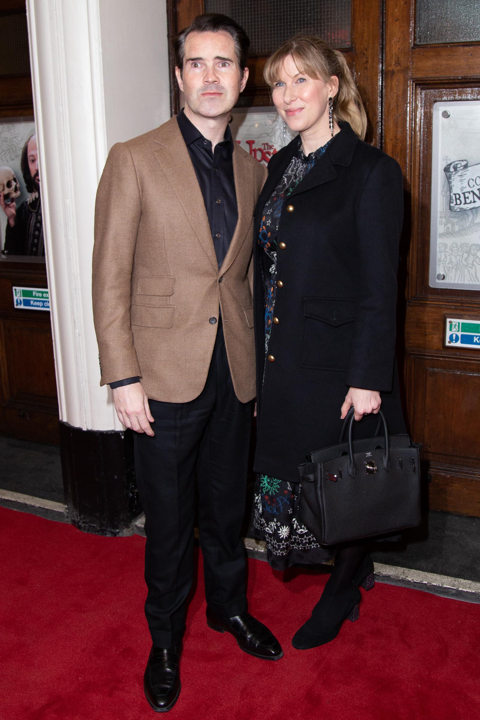 Jimmy Carr and Karoline Copping attend Press Night of The Upstart Crow at the GIELGUD THEATRE, SHAFTESBURY AVE, on 17 February 2020 in London, England. | Source: Getty Images