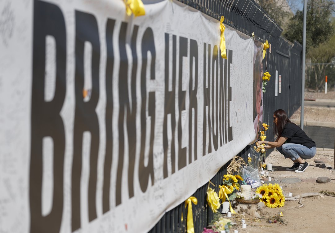A display calling for Nancy Guthrie's safe return is seen in Tucson, Arizona, on March 3, 2026 | Source: Getty Images