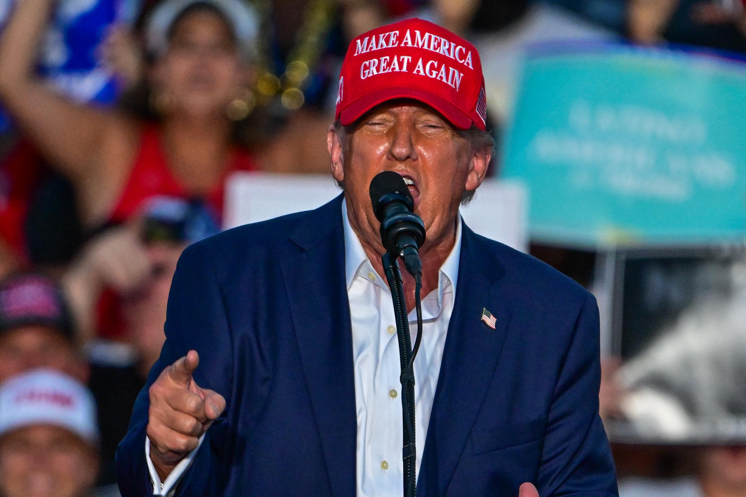 Donald Trump gestures as he speaks during a rally in Doral, Florida on July 9, 2024. | Source: Getty Images